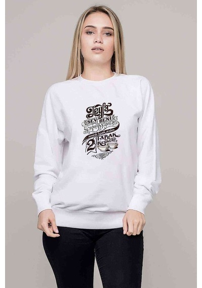 Leyla Sev Beni Baskılı Beyaz Kadın Sweatshirt (528294793)
