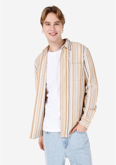 Colin's Colins Regular Fit Shirt Neck Çizgili Erkek Kahverengi Uzun Kol Gömlek Cl1067863 Q1.v1 Crm Caramel