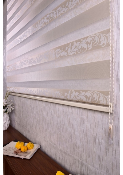 Krem Kendinden Desenli Etek Dilimsiz Ds 954-v1 Zebra Stor Güneşlik Perde