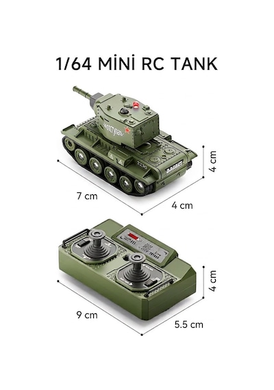 Toysturka Şarjlı Uzaktan Kumandalı Mini Tank 2.4 Ghz - Kızılötesi Savaş Modu & Sesli Type-c Şarjlı 7 Cm Oyuncak Tank Çok Renkli