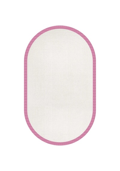 Natura Sisal Hasır Görünümlü Çerçeveli Oval Halı Ntr19 Fuşya-krem