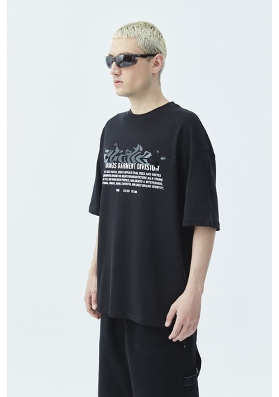 Atelier Kabartma Baskılı Oversize Tişört Siyah