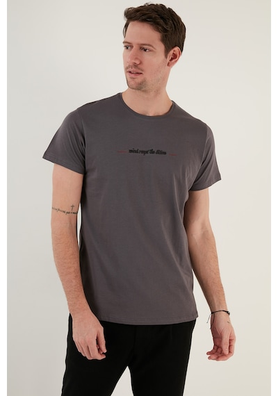 Buratti Pamuklu Slim Fit Bisiklet Yaka Erkek T Shirt 541Wind Koyu Gri