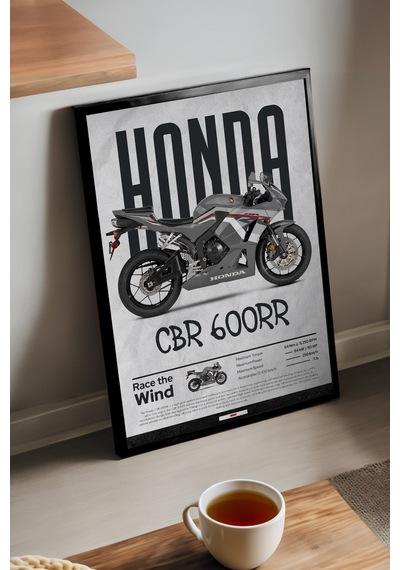 Honda Cbr 600rr Siyah Ahşap Çerçeveli Poster, Dekoratif Motosiklet Duvar Tablosu