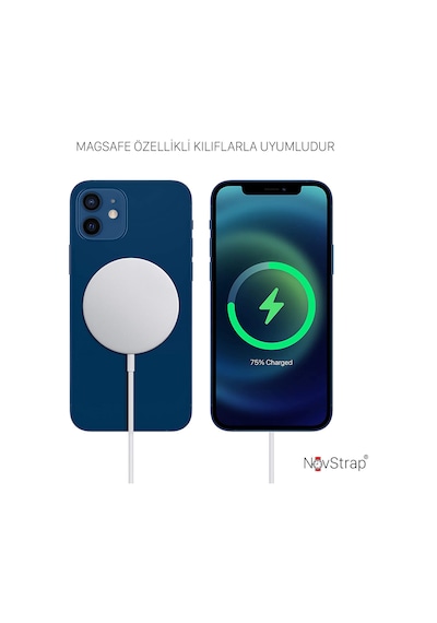 NovStrap Apple Uyumlu iPhone 14 13 12 11 Pro Max Mini Magsafe Şarj Aleti Aygıtı Kablosuz Manyetik Type C