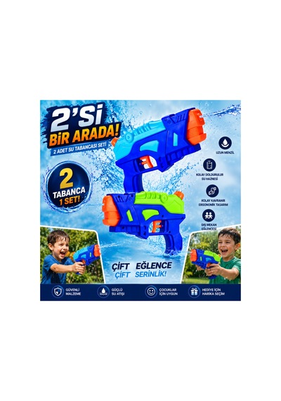 2'li Su Tabancası Seti - Uzun Menzilli Kolay Doldurulur İkili Çocuk Yaz Oyuncak Su Tabancası 2li Set - 910248001