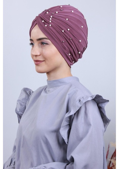 Melodi Scarf Kadın Tesettür İncili Taşlı Vera Dış Bone Lila Lila