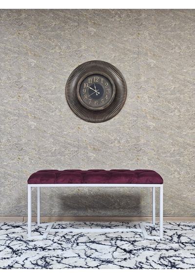 Zafir Beyaz Boyalı - L - Ayaklı 100 Cm X 38 Cm Oturak - Bench - Makyaj Taburesi - Makyaj Oturak Bordo