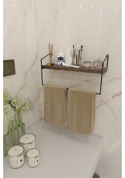 Banyo Mutfak Havluluk Dekoratif Metal Havluluk Düzenleyici El Havlusu Havlu Askısı Duvar Rafı Koyu Kahve