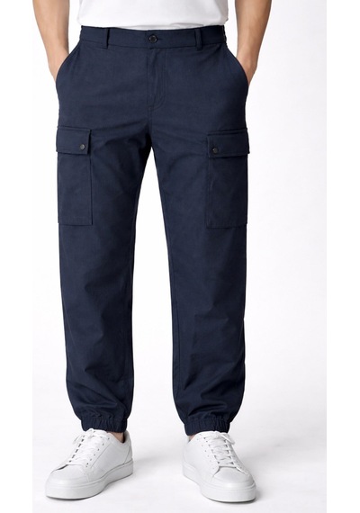 Giotelli Erkek Koyu Lacivert Normal Kesim Regular Fit Viskon Dokuma Kargo Cep Normal Bel 6 Drop Pantolon