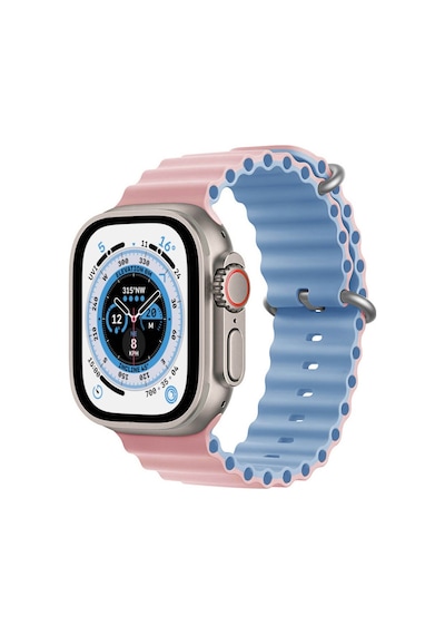 Wozlo Apple Uyumlu  Watch 1 2 3 4 5 6 7 8 Se Ultra 42/44/45/49mm Ocean Loop Tokalı Kordon - Pembe Açık Mavi
