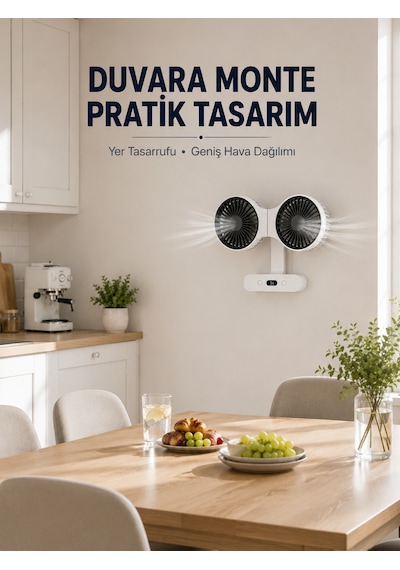 Dijital Göstergeli Çift Fan Başlıklı Masa Vantilatörü - Lisinya