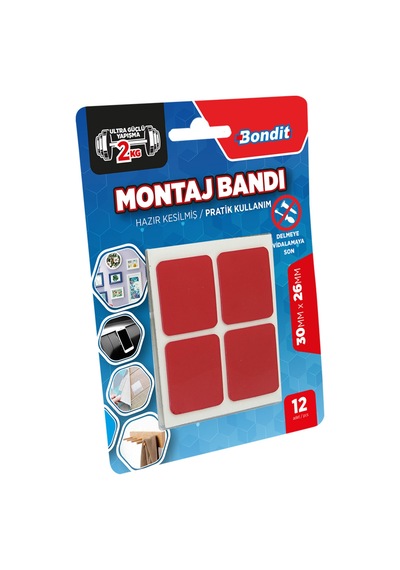 Bonditt 12'li Hazır Kesim Montaj Bandı - Şeffaf - 4x4 Cm Diğer