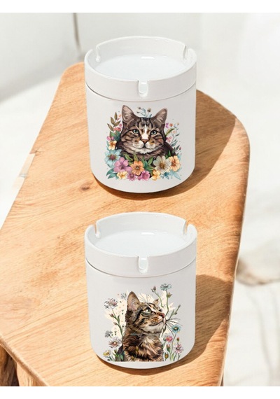 Çiçeklerde Kedi 2'li Küllük - Küllük Çeşitleri, Küllük Tasarımları, Küllük Tasarım, Küllük Takımı