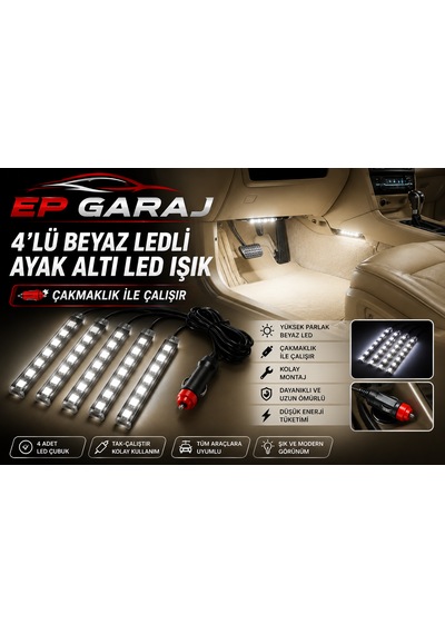 Üniversal Bütün Araçlara Uyumlu 4 Lü Beyaz Ledli Ayak Altı Led Işık Seti 0