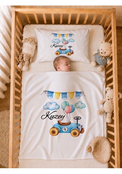 Pia Baby İsme Özel Erkek Bebek Tulum Seti %100 Pamuk Organik Baskılı Yastık Kılıfı Ve Battaniyeli Tulum 2071tybyx Ekru