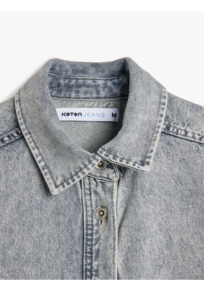 Koton Oversize Düğmeli Cep Detaylı Yıkamalı Denim Shacket Gri 5sal60007md Gri