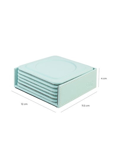 Bardak Altlığı,6 Lı Set,masaüstü Yuvarlak Cup Coaster,vegan Suni Deri,11x11 Cm.,su Yeşili Su Mavisi