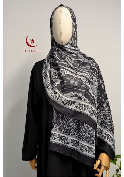 Bilenler Etnik Desenli Pamuklu Şal 70x190 Cm Siyah