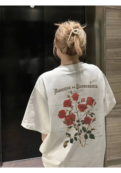Noıssey Beyaz Kadın Çiçekli Baskılı Oversize Kısa Kollu Beyaz Pinterest