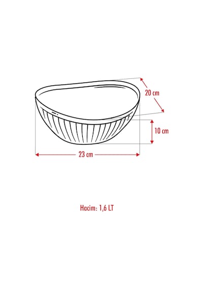 Akrilik Barok Aquamarin Orta Boy Oval Meyve & Salata Kasesi & Karıştırma Kabı / 1,6 Lt Cam Değildir