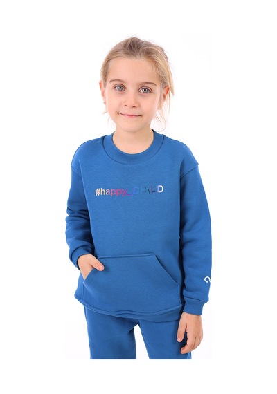 Toontoy Unisex Çocuk Baskılı Sweatshirt Saks Mavi