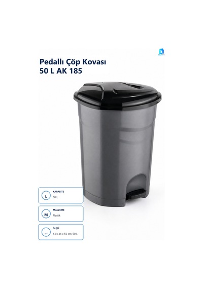 Pedallı Çöp Kovası 50 L Plastik Çok Renkli