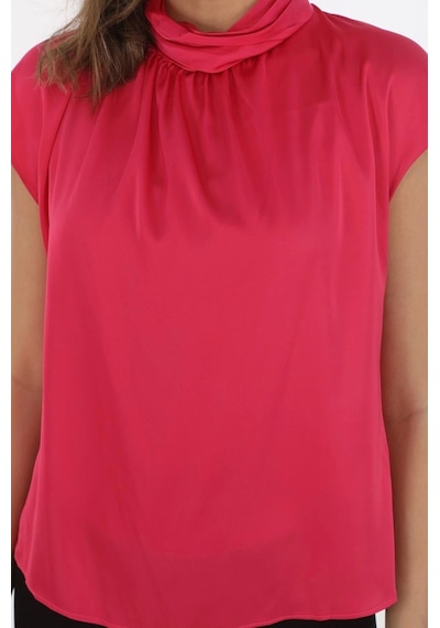 Yaka Drape Detaylı Saten Bluz 01-fuşya