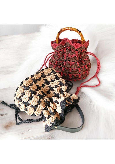 El Yapımı Rafya Çanta Bej Siyah Minimal Boho Yazlık Kadın El Çantası Bej - Siyah