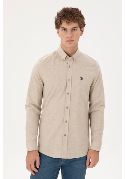 U.s. Polo Assn. Erkek Kum Gömlek Desenli 50296598-vr085 Kum