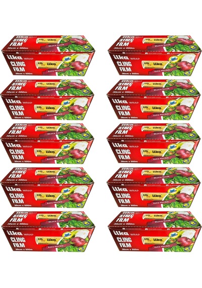 İlka Şeffaf Mutfak Rulo Streç Film Folyo - 30 Cm. X 500 Metre - Gıdaya Uygun - 10 Paket
