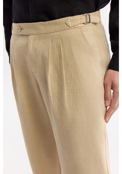 Avva Erkek Bej Klasik Bel %100 Keten Carrot Fit Pantolon A51y3025