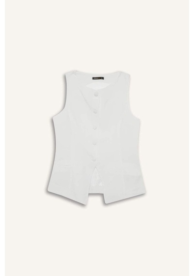 Defacto Slim Fit Dar Kesim Bisiklet Yaka Yelek E9946ax25auwt32 Beyaz
