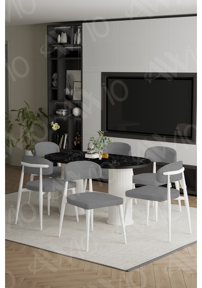 Avvio Vermond Bohem Ayak Beyaz Polo Sandalye 80x160 Mutfak Masa Sandalye Takımı Siyah Mermer Avvio Vermond Bohem Ayak Beyaz Polo Sandalye 80x160 Mutfak Masa Sandalye Takımı Siyah Mermer