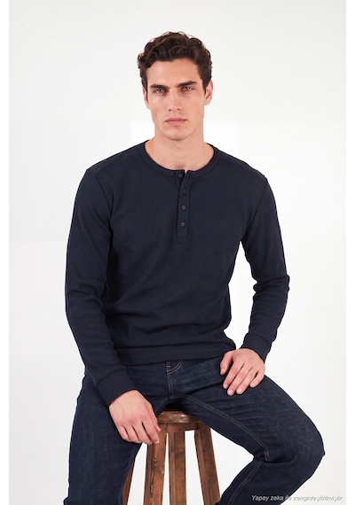 Buratti Pamuklu Regular Fit Düğmeli Bisiklet Yaka Sweat Erkek Sweat 5905852 Lacivert