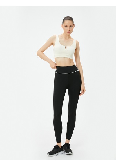 Koton Spor Tayt Yüksek Bel Çizgi Detaylı Slim Fit Siyah 4sak40336nk