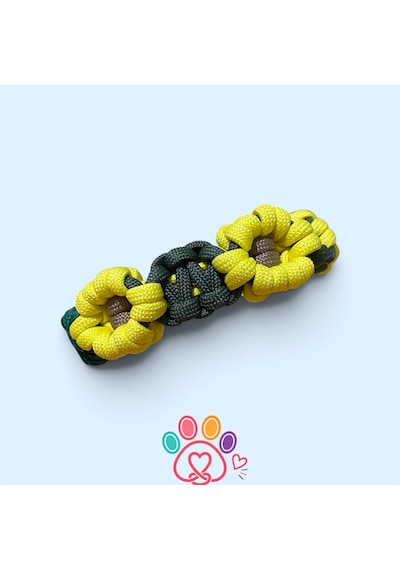 Pawknot Paracord Papatya Desenli Paracord El Yapımı Hand Made Köpek Tasması Açık Kahverengi - Yeşil - Sarı