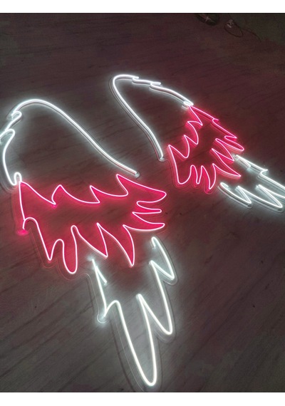 Melek Kanadı Neon Led Tabela Dekoratif Aydınlatma Tek Kanadın Ölçüsü-80x40cm Toplam Ölçü 80x80cm