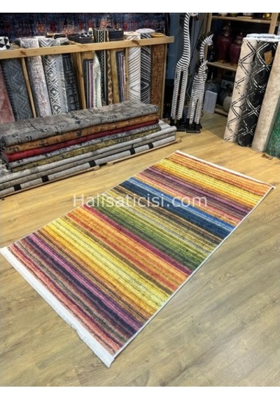 Salerno Çamaşır Makinesinde Yıkanabilir Kilim Halı Hs1008 Çok Renkli