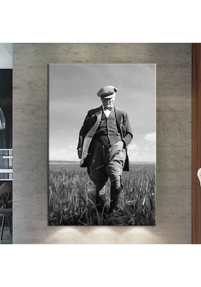 Ataturk Sulu Boya Efektli Kanvas Tablo 100 x 70