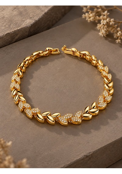 Gold Renk Pirinç Zirkon Taşlı Başak Model Kadın Bileklik Çok Renkli