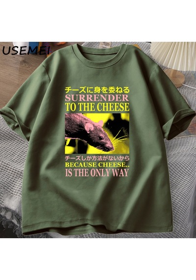 Flood Of Style Peynir Teslim Komik Meme T-shirt Adam Giysileri Japon Sıçan Grafik T Shirt Erkek Kadın Rahat Yeşil