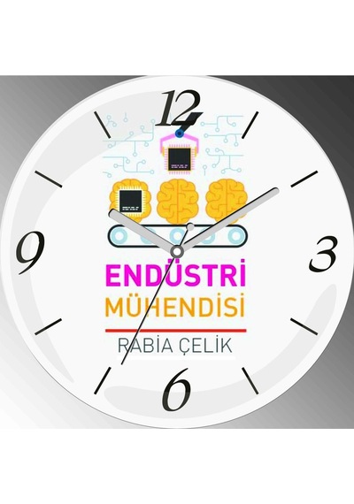 Kişiye Özel Endüstri Mühendisi İ Çap 30cm Sessiz Akar Bombeli Gerçek Cam Duvar Saati Çok Renkli
