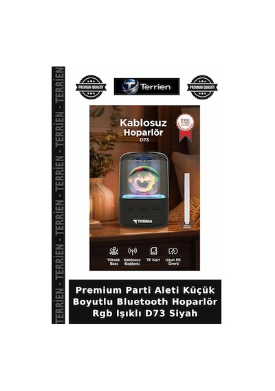 Premium Parti Aleti Küçük Boyutlu Bluetooth Hoparlör Rgb Işıklı D73 Siyah