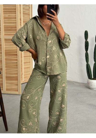 Verymoda Nakışlı Gömlek - F1899 Haki Dsn2