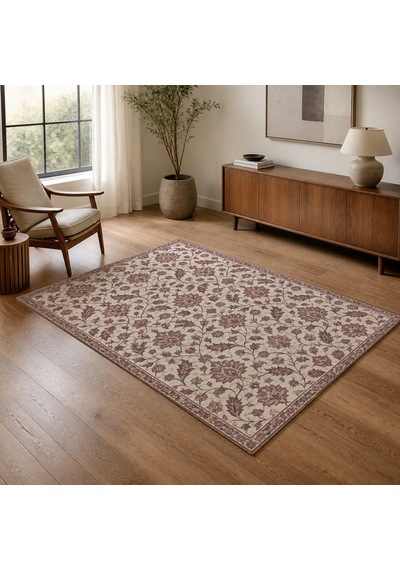 Kartela Halı Madalyonsuz Vintage İran Desenli Halı Gül Kurusu Kaymaz Taban 80x120 Cm