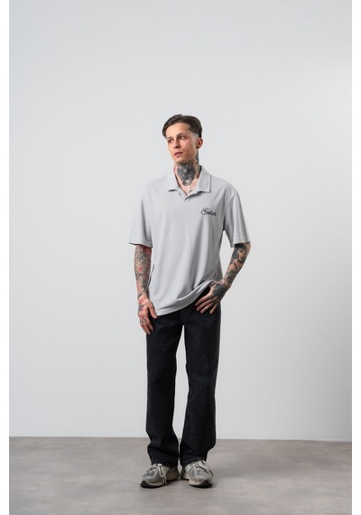 Respire Erkek Senor Yazılı Polo Yaka Regular Fit T-shirt Gri