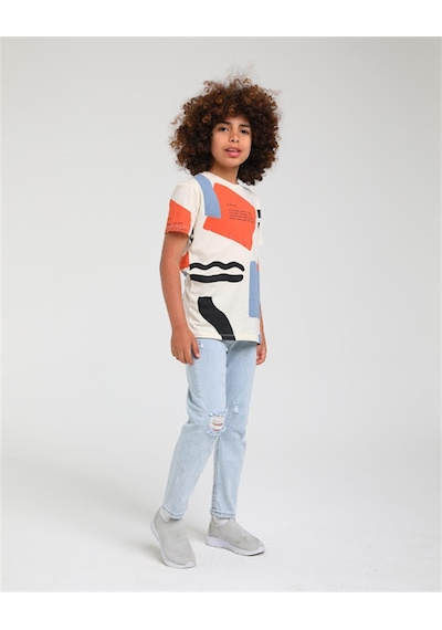 Jack Lions Erkek Çocuk Pamuklu Baskılı Salaş Kesim Tshirt-12839-bej Bej