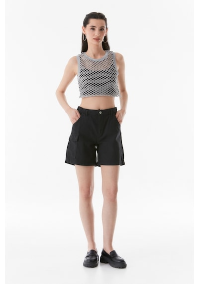 Fullamoda Ajurlu Bisiklet Yaka Crop Bluz 24ygb7584203501-gri 24YGB7584203501-Gri