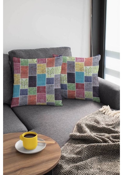 Çok Renkli Patchwork Çift Taraflı Kırlent Kılıfı Krl288n11
